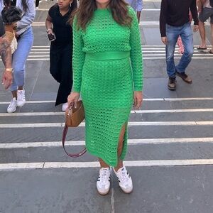 Freshman 1996 green knit cropped sweater and midi skirt with slit